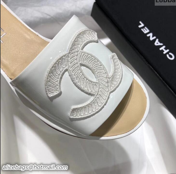 Imitation Chanel Stitching CC Logo Mules G41801 White ​2019