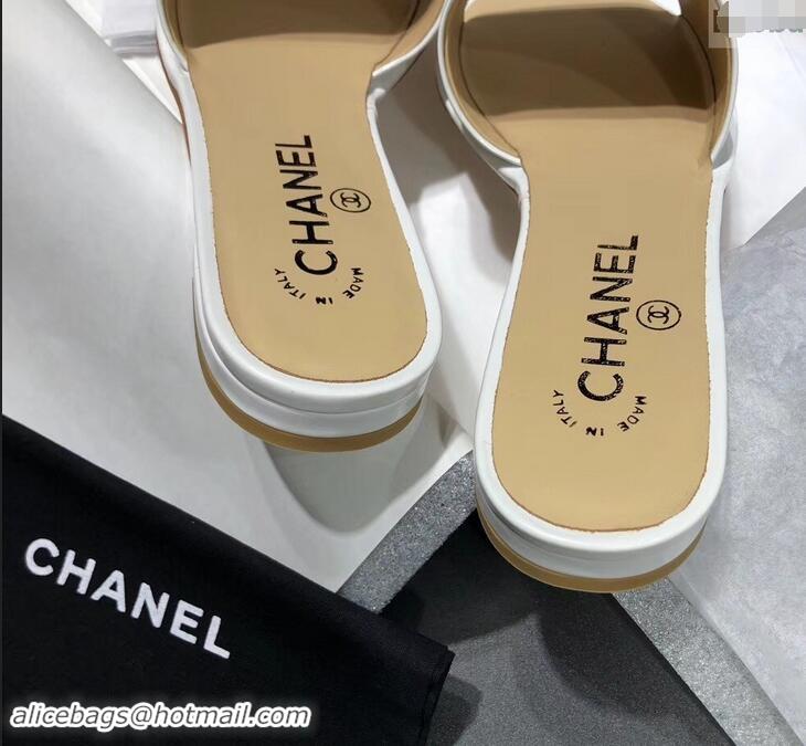 Imitation Chanel Stitching CC Logo Mules G41801 White ​2019