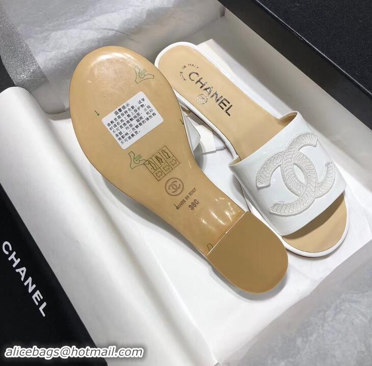 Imitation Chanel Stitching CC Logo Mules G41801 White ​2019