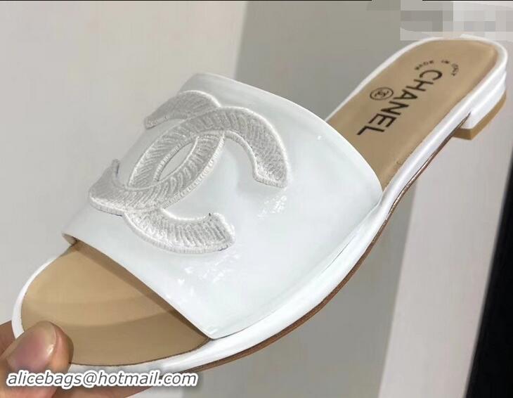 Imitation Chanel Stitching CC Logo Mules G41801 White ​2019