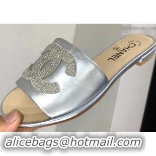 Top Quality Chanel Stitching CC Logo Mules G41801 Silver ​2019