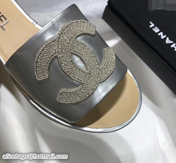 Top Quality Chanel Stitching CC Logo Mules G41801 Silver ​2019