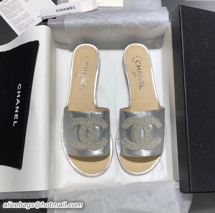 Top Quality Chanel Stitching CC Logo Mules G41801 Silver ​2019