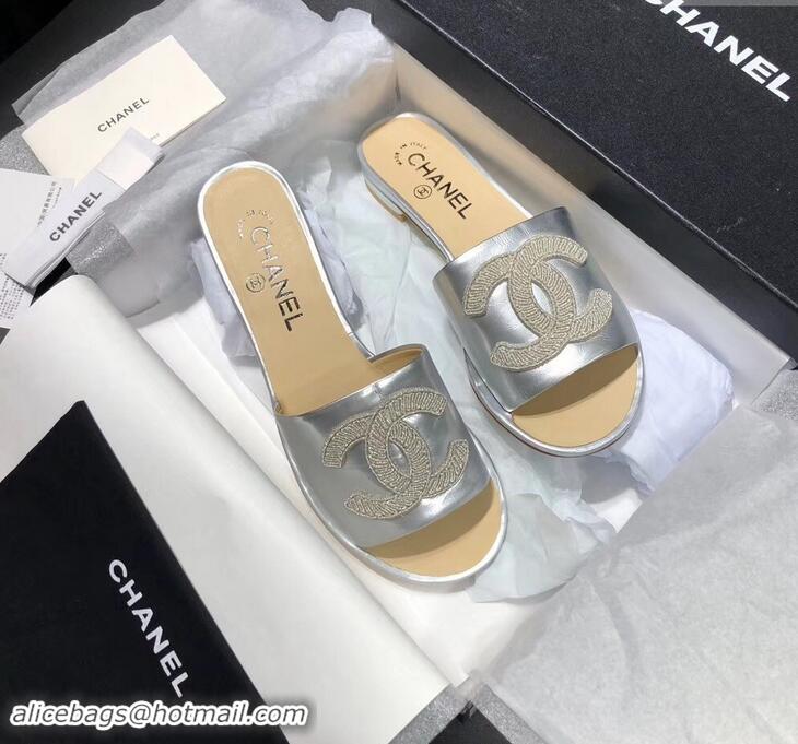 Top Quality Chanel Stitching CC Logo Mules G41801 Silver ​2019