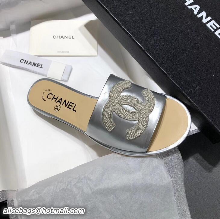 Top Quality Chanel Stitching CC Logo Mules G41801 Silver ​2019