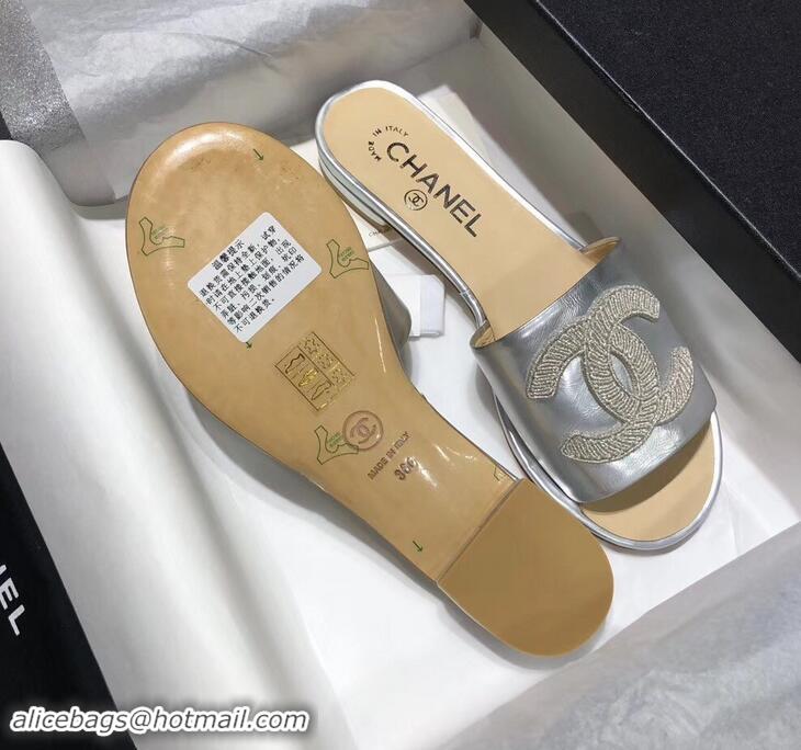 Top Quality Chanel Stitching CC Logo Mules G41801 Silver ​2019