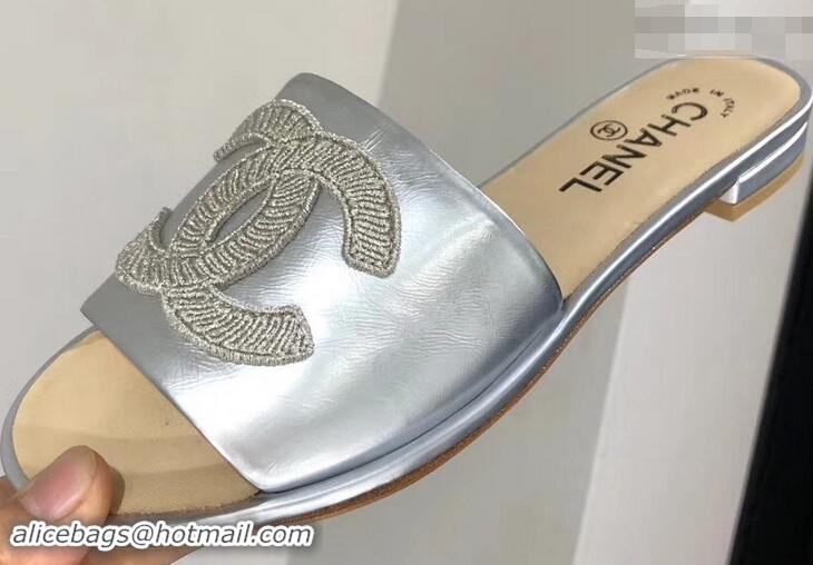 Top Quality Chanel Stitching CC Logo Mules G41801 Silver ​2019