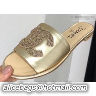 Cheap Faux Chanel Stitching CC Logo Mules G41801 Gold ​2019