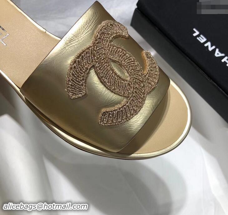 Cheap Faux Chanel Stitching CC Logo Mules G41801 Gold ​2019