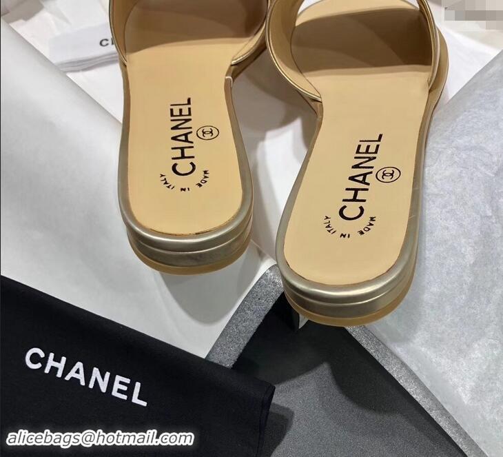 Cheap Faux Chanel Stitching CC Logo Mules G41801 Gold ​2019