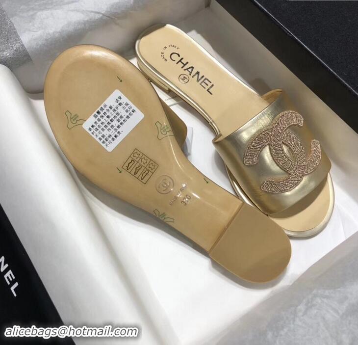 Cheap Faux Chanel Stitching CC Logo Mules G41801 Gold ​2019