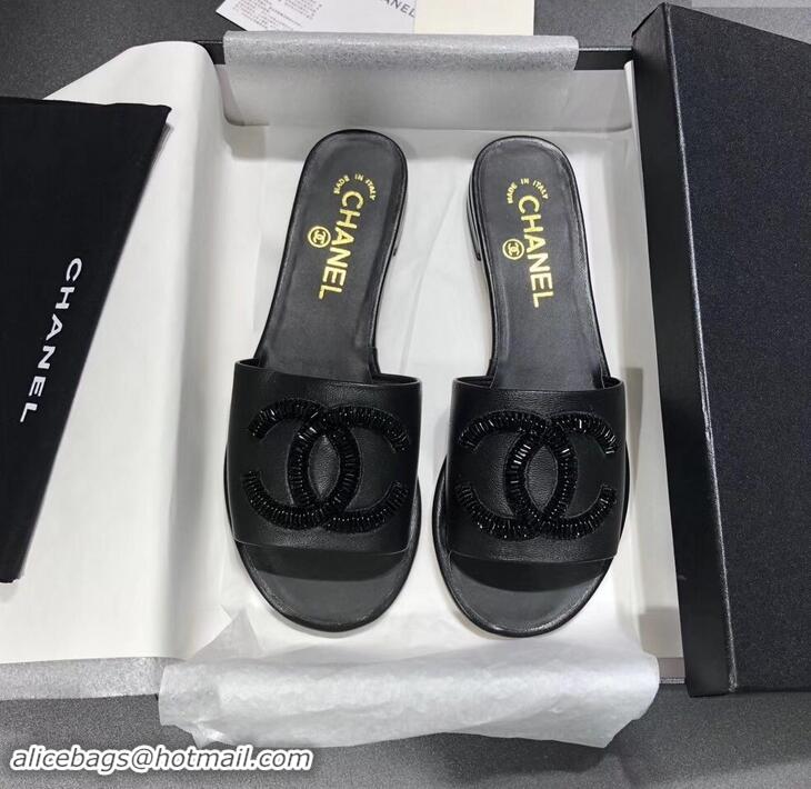 Hot Sell Chanel Sequins CC Logo Mules G34682 Black 2019