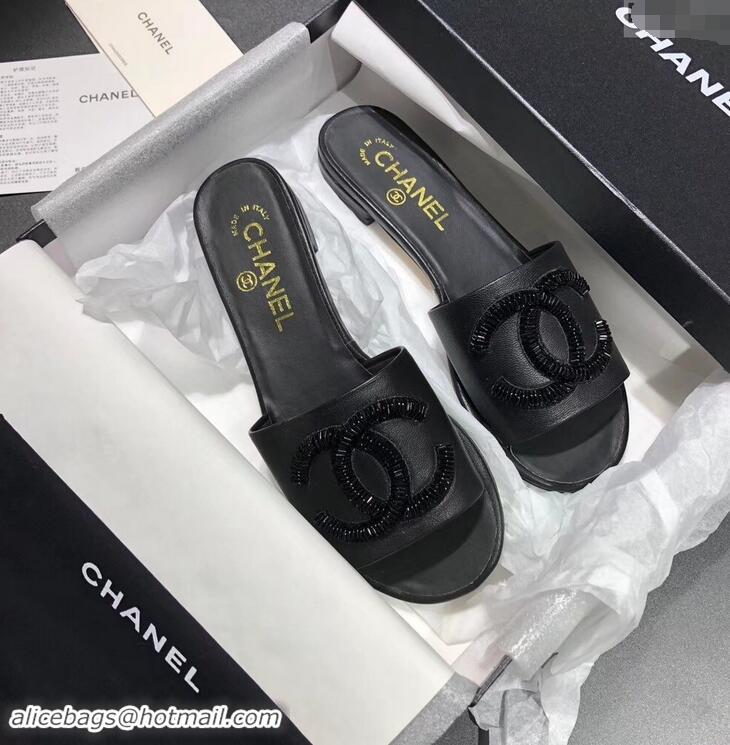 Hot Sell Chanel Sequins CC Logo Mules G34682 Black 2019