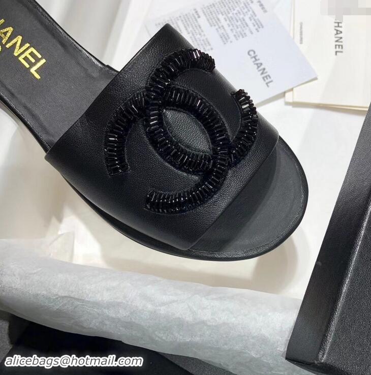 Hot Sell Chanel Sequins CC Logo Mules G34682 Black 2019