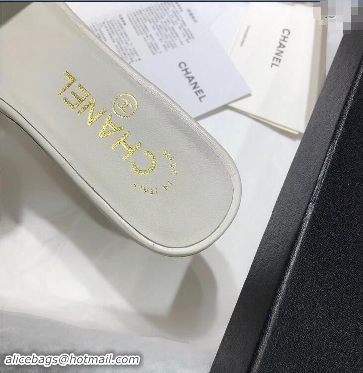 Top Quality Chanel Sequins CC Logo Mules G34682 White 2019