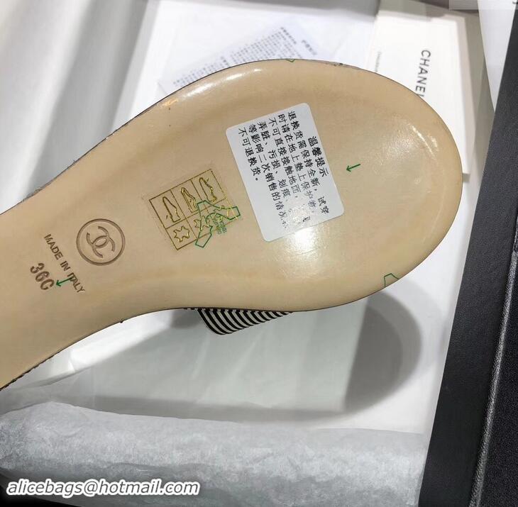 Fashion Show Collection Chanel Sequins CC Logo Mules G34682 Striped Silver 2019