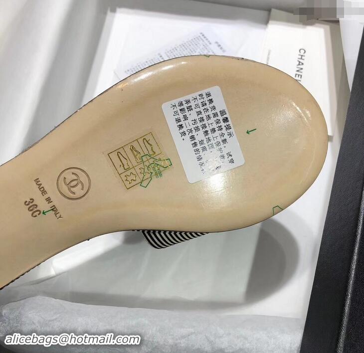 Hot Sell Chanel Sequins CC Logo Mules G34682 Striped Gold 2019