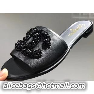 Buy Classic Chanel Pearls CC Logo Mules G34678 Black 2019