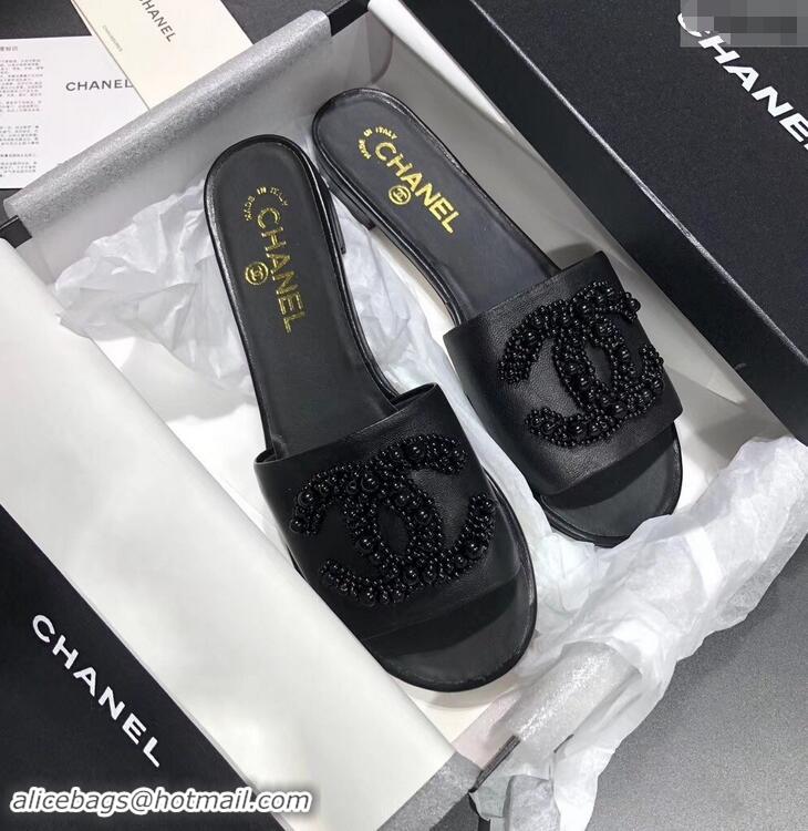 Buy Classic Chanel Pearls CC Logo Mules G34678 Black 2019