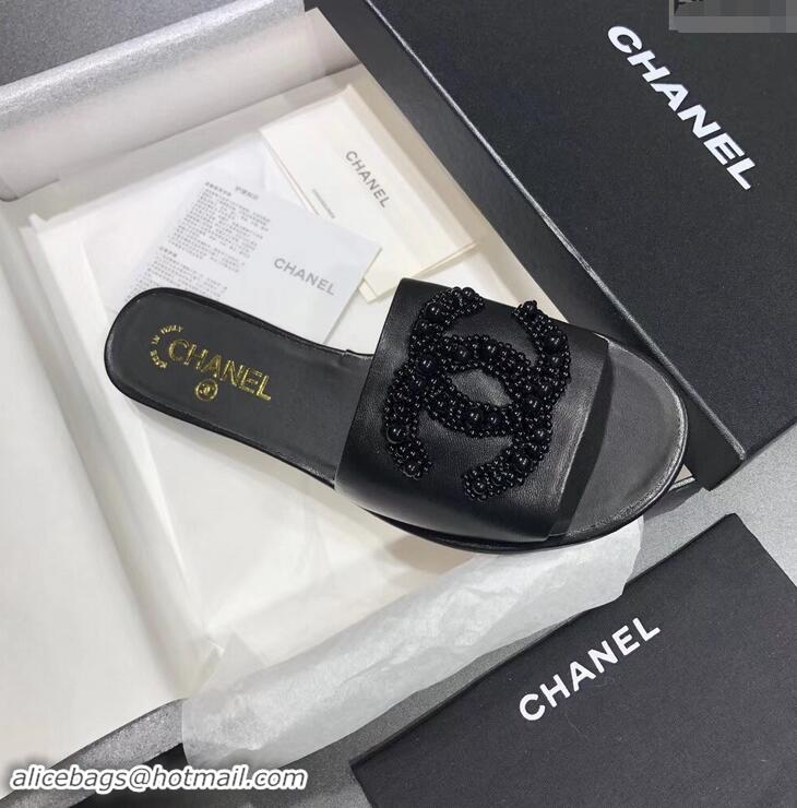 Buy Classic Chanel Pearls CC Logo Mules G34678 Black 2019