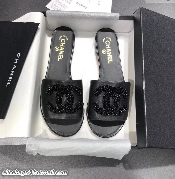 Buy Classic Chanel Pearls CC Logo Mules G34678 Black 2019