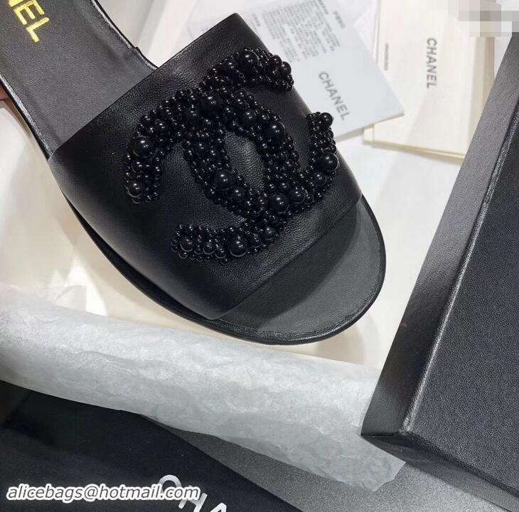 Buy Classic Chanel Pearls CC Logo Mules G34678 Black 2019