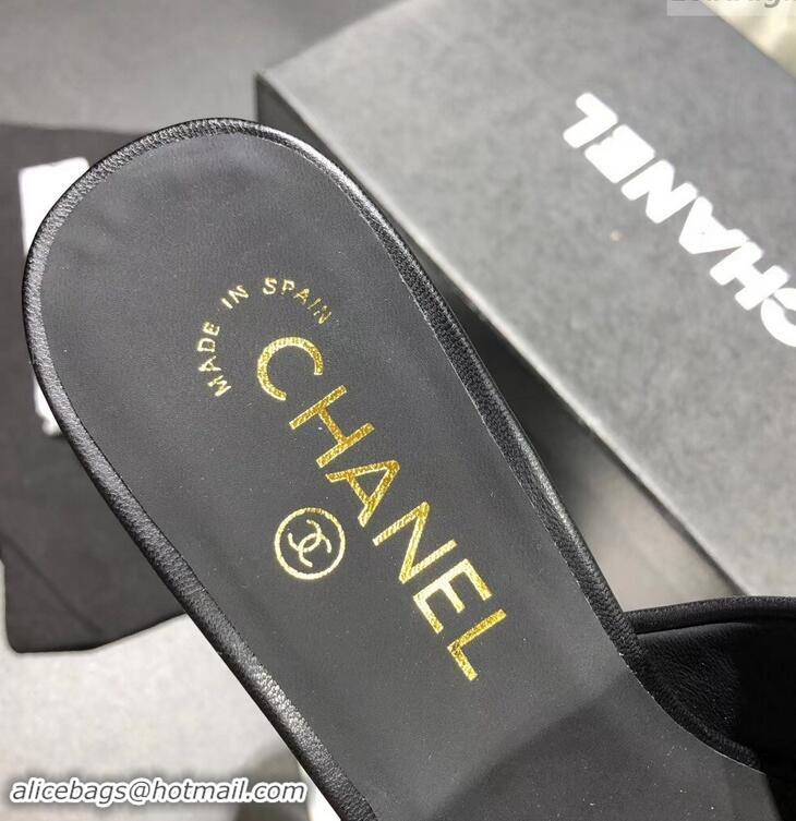 Crafted Chanel Heel 5.5cm Sequins CC Logo Mules G34681 Black 2019