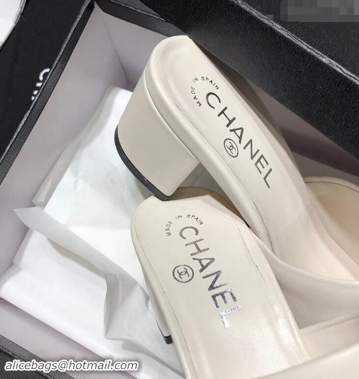 Refined Chanel Heel 5.5cm Sequins CC Logo Mules G34681 White 2019