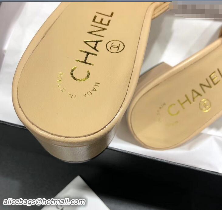 ​Comfortable Chanel Heel 5.5cm Sequins CC Logo Mules G34681 Apricot 2019