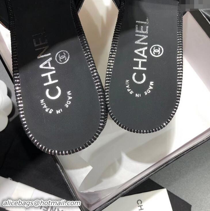 Best Chanel Heel 5.5cm Sequins CC Logo Mules G34681 Striped Silver 2019