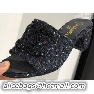 Low Cost Chanel Heel 5.5cm Sequins CC Logo Mules G34681 Tweed 2019