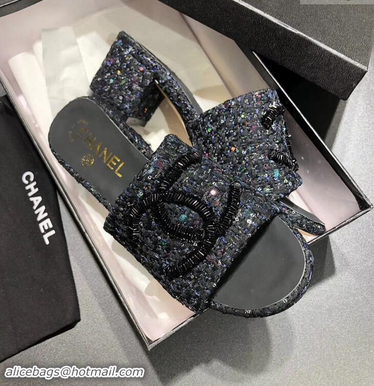 Low Cost Chanel Heel 5.5cm Sequins CC Logo Mules G34681 Tweed 2019