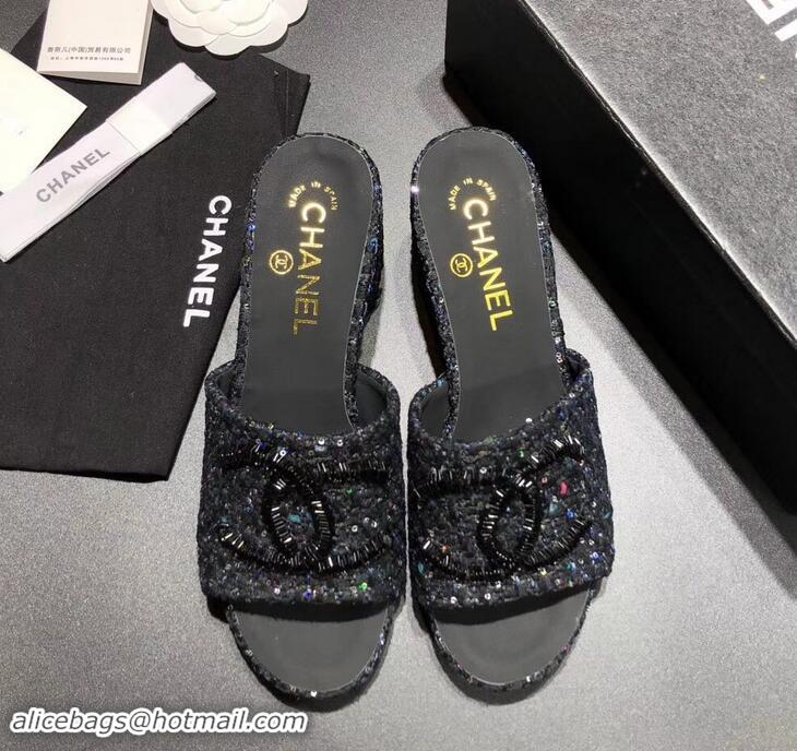 Low Cost Chanel Heel 5.5cm Sequins CC Logo Mules G34681 Tweed 2019