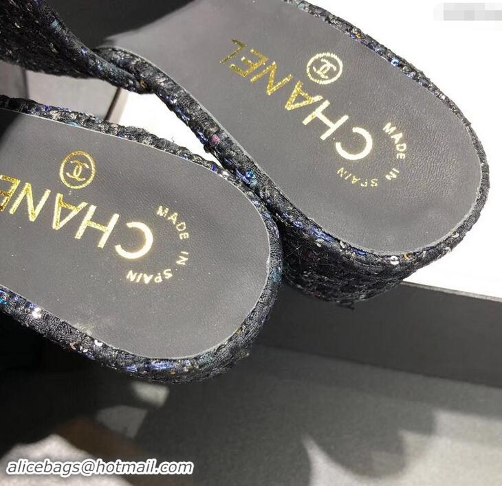 Low Cost Chanel Heel 5.5cm Sequins CC Logo Mules G34681 Tweed 2019