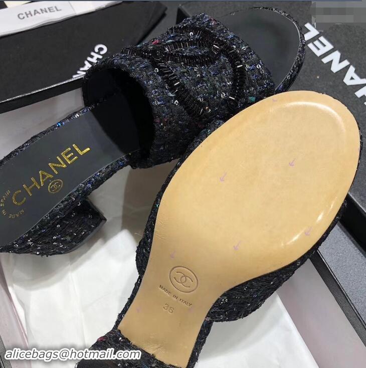 Low Cost Chanel Heel 5.5cm Sequins CC Logo Mules G34681 Tweed 2019