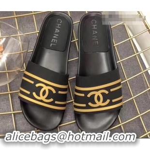 Wholesale Chanel Striped and CC Logo Mules Slides Slipper Sandals G41818 Black 2019