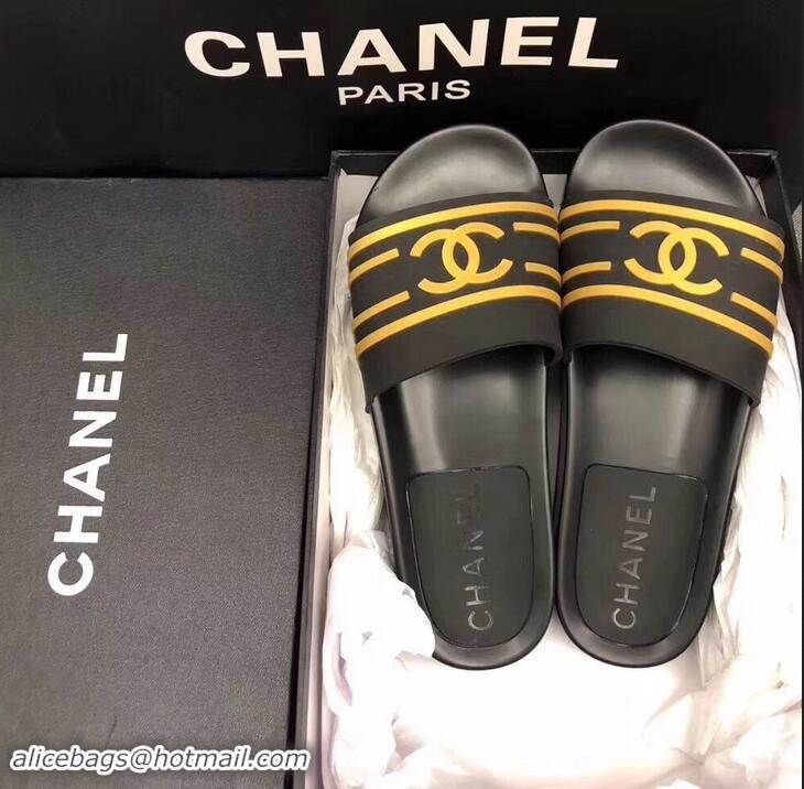 Wholesale Chanel Striped and CC Logo Mules Slides Slipper Sandals G41818 Black 2019