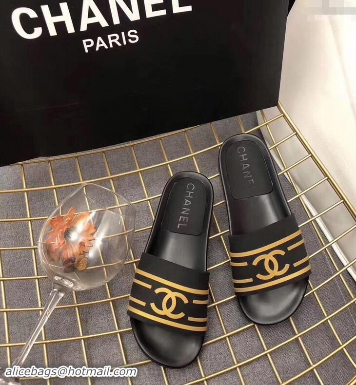 Wholesale Chanel Striped and CC Logo Mules Slides Slipper Sandals G41818 Black 2019