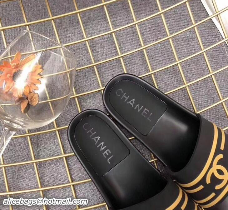 Wholesale Chanel Striped and CC Logo Mules Slides Slipper Sandals G41818 Black 2019