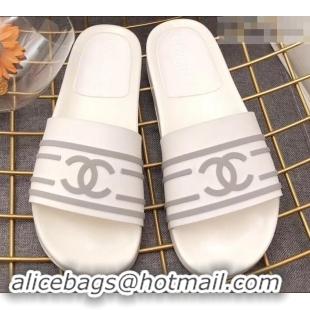 Classic Chanel Striped and CC Logo Mules Slides Slipper Sandals G41818 White 2019