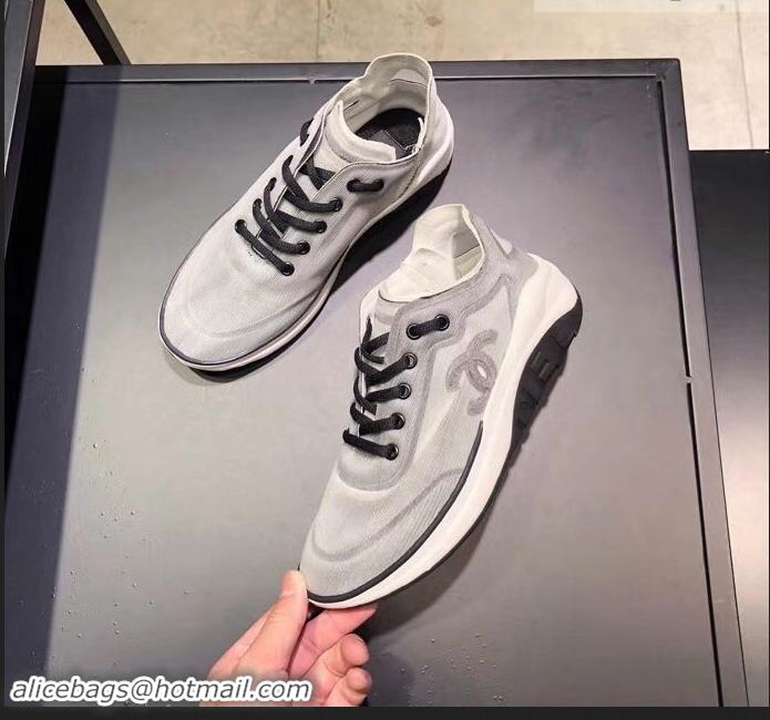 Classic Hot Chanel Mesh and Fabric Sneakers G34763 Gray 2019