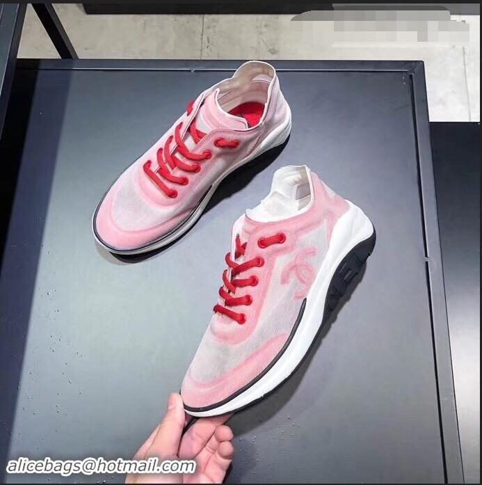 Popular Style Chanel Mesh and Fabric Sneakers G34763 Pink 2019