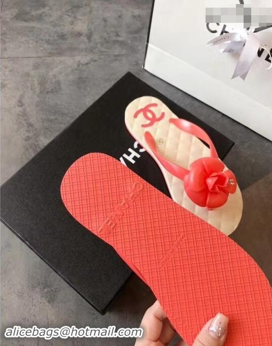 Big Discount Chanel CC Logo Camellia Thong Sandals G42332 Red 2019