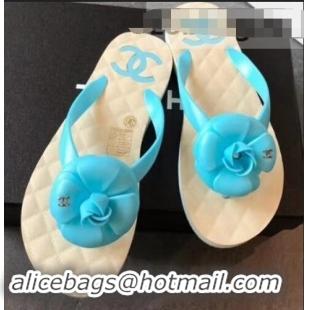 Unique Discount Chanel CC Logo Camellia Thong Sandals G42333 Sky Blue 2019