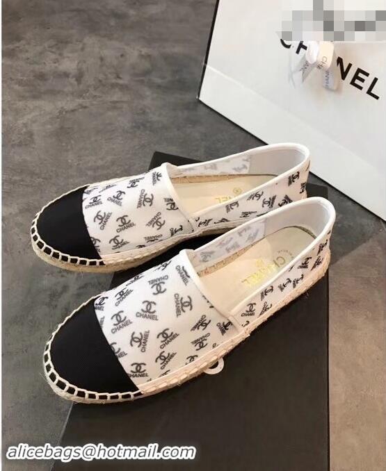 Well Crafted Chanel All Over Logo Espadrilles G42335 White 2019