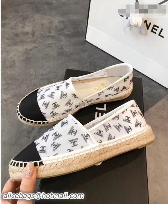 Well Crafted Chanel All Over Logo Espadrilles G42335 White 2019