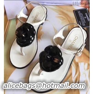 Hot Sell Chanel Camellia Thong Sandals G42601 White/Black 2019