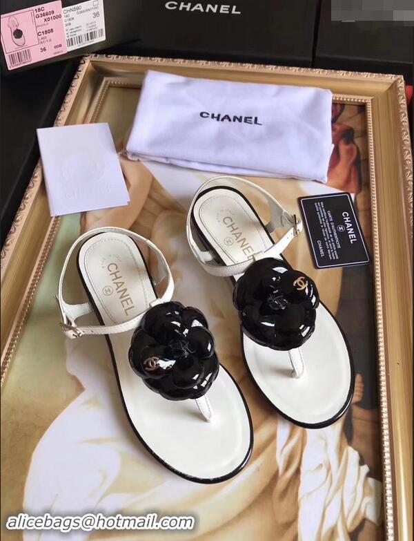 Hot Sell Chanel Camellia Thong Sandals G42601 White/Black 2019