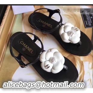 Youthful Chanel Camellia Thong Sandals G42601 Black/White 2019