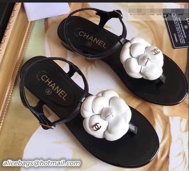 Youthful Chanel Camellia Thong Sandals G42601 Black/White 2019